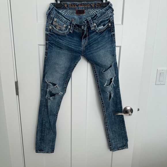 Rock Revival Distressed Blue Skinny Jeans - Picture 1 of 5